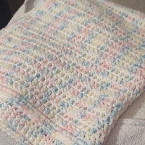Pastel 46" X 46" Soft Crochet Baby Blanketyellow Pink‎ Blue And White